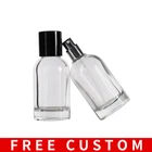 Бесплатный логотип на заказ, оптовая продажа, стеклянный флакон для духов объемом 50 мл со стеклянной бутылкой пустой распылитель для парфюмерии