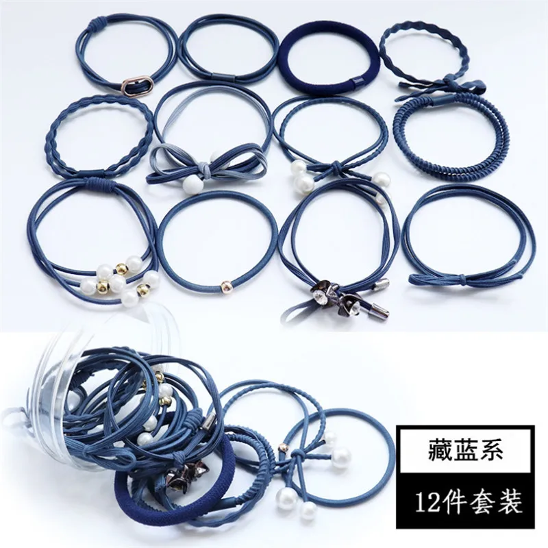Navy blue 1 коробка для женщин, девушек, детей, головные уборы из хлопка, эластичная лента для волос, красочные Полиэстеровые регулируемые эластичные резинки для волос - Цвет: Navy blue