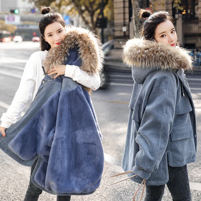 

brief female paragraph 2020 new winter loose han edition corduroy jacket super fire tooling cotton-padded clothes wet