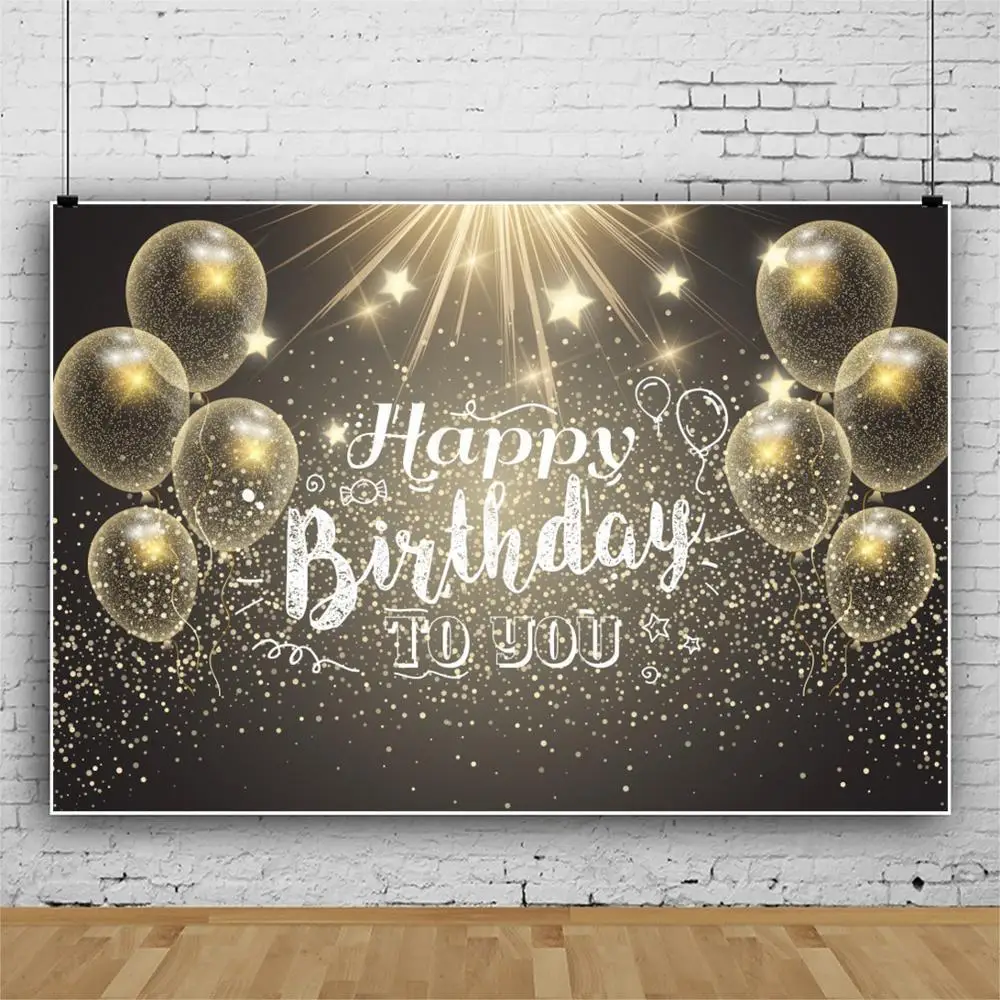 

Happy birthday theme party gold glitter balloons Champagne backdrop for photography black graduation background for photo studio