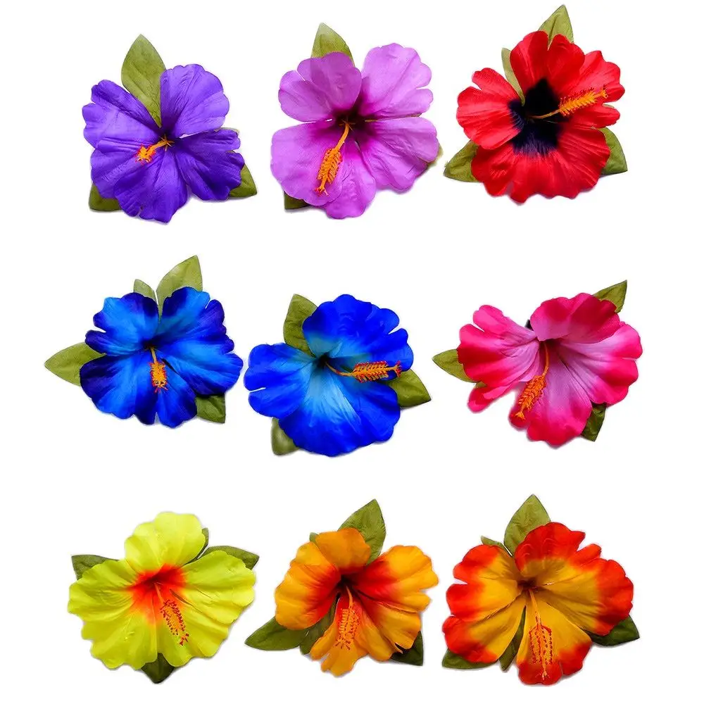 Free Shipping 100pcs/lot Hc00038 10color  Artificial Silk  One Hibiscus Hair Clip Accessories Hawaii Tropical Flower