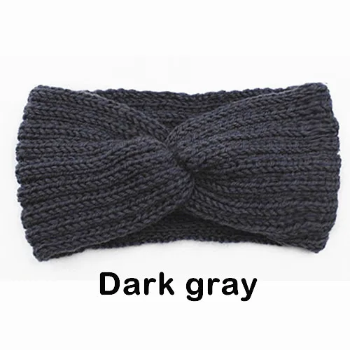 Dark gray Зимняя теплая вязаная повязка на голову для женщин, шерстяная повязка на голову с вязаным узлом, тюрбан, повязка на голову для ушей, теплые повязки на голову, женские аксессуары для волос - Цвет: Dark gray