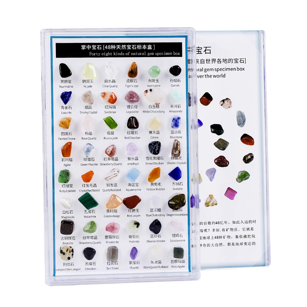 48pcs Natural Mineral Gemstone Rocks Crystal Polished Science Stones Collection Supplies Valentine's Day Present Gift | Дом и сад
