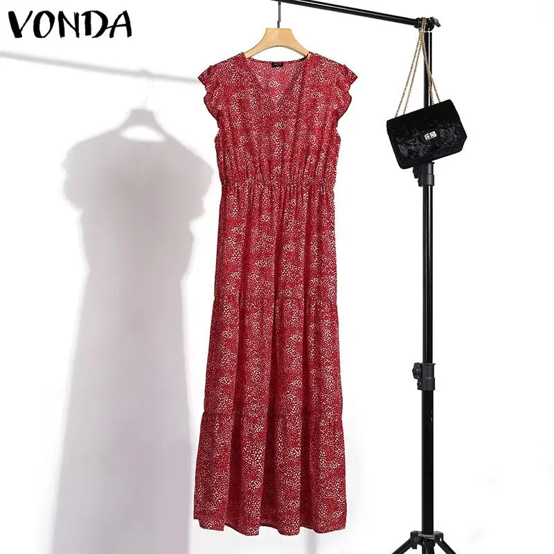 VONDA 2021 женское платье-майка Сезон лето пикантные V образным вырезом без рукавов в