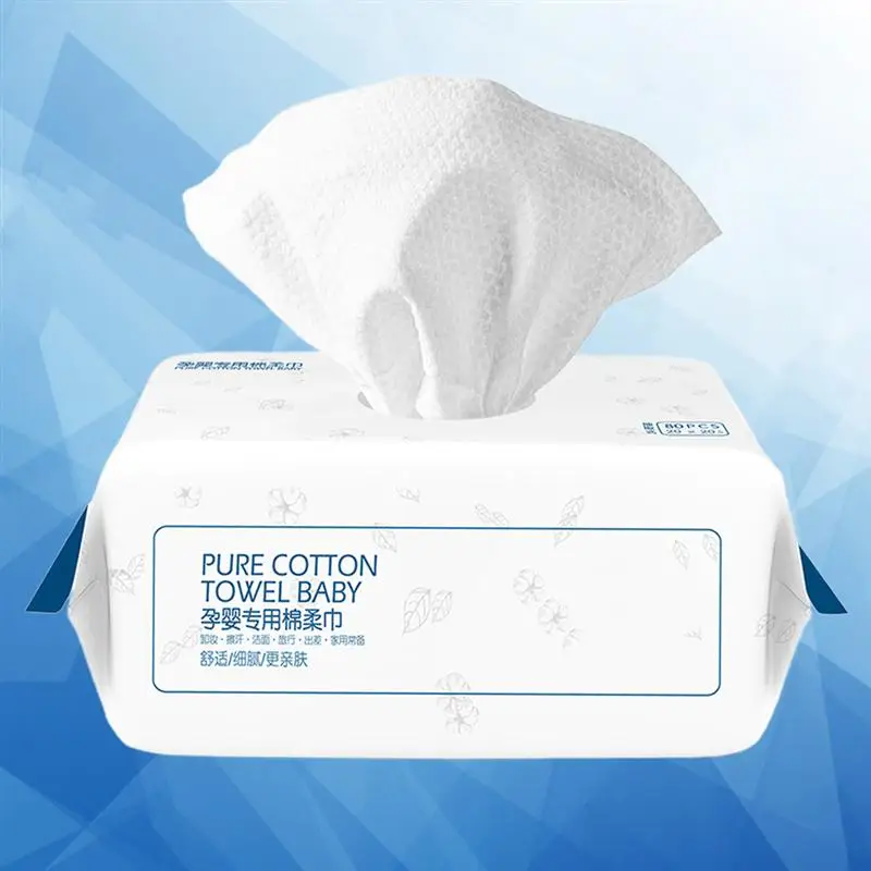 

80Pcs Disposable Face Washing Towel Pure Cotton Baby Pads Soft Tissue Face Cleaning Pad White