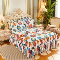 rainfire quilted luxury double layer bedspreads queen king plus size with skirt thicken cotton bed cover sheet with pillowcases