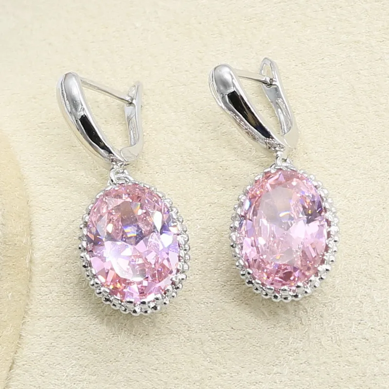 Овальная розовая циркониевая Серебряная Цветовая проекция с браслетом серьгами