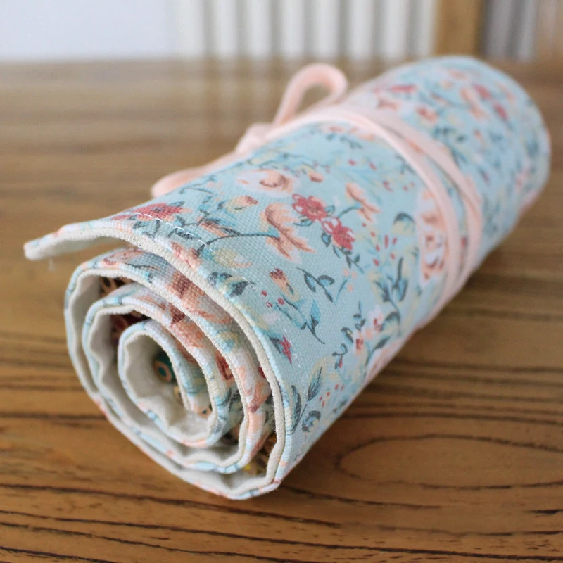 

Kawaii Flower Pencil Case Canvas 12/24/36/48/72 Holes Roll School DIY Pencilcase for Girls Boys Cute Pen Case Stationery Pouch