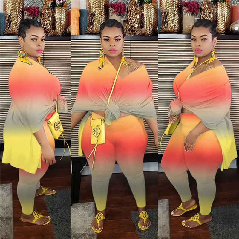 

2022 Autumn Two Piece Set V Neck Loose Batwing Sleeve Top Pants Sexy Leggings Set Women Plus Size Outfits Wholesale Dropshipping