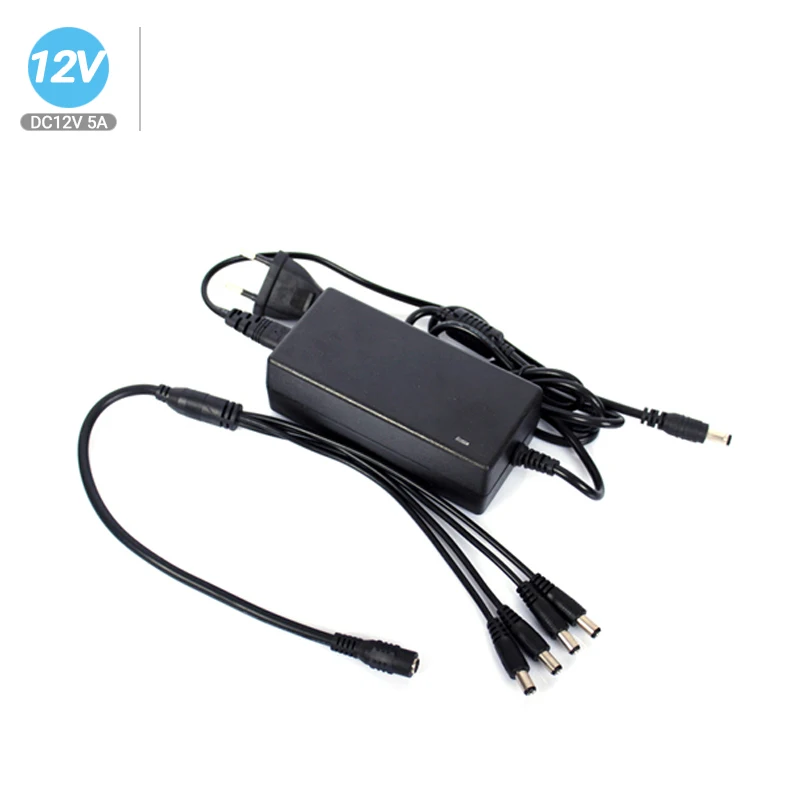 Бесплатная доставка ЕС и США шнур CCTV кабель питания камера 12V 5A 1 Сплит 4 адаптер