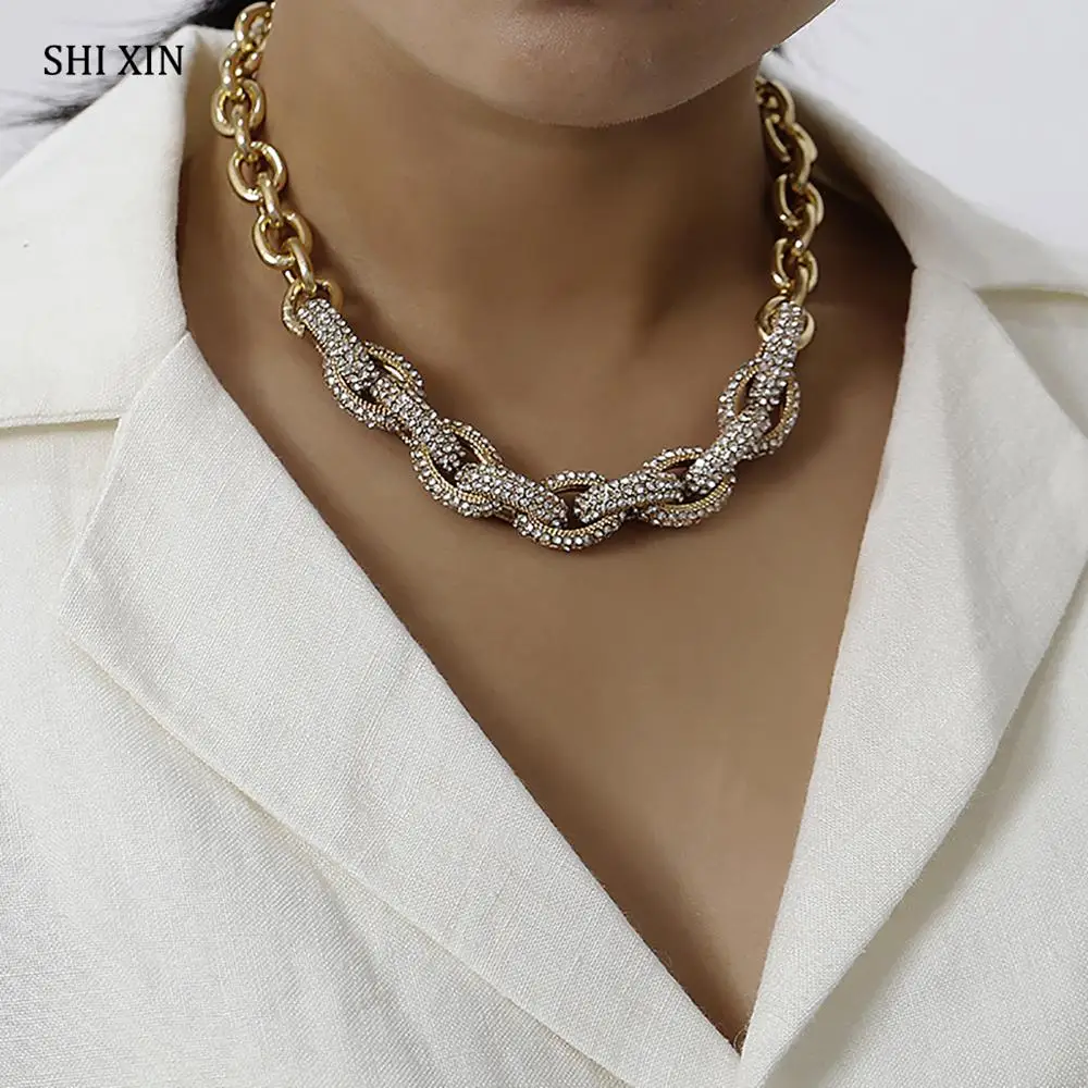 

SHIXIN Punk Cuban Link Chain Necklaces for Women Hiphop Crystal Choker Necklace Chunky Statement Short Collar Collier Femme 2019