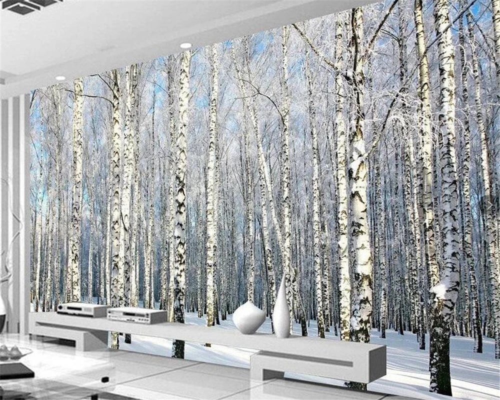 Настенные 3D-обои по фото индивидуальному заказу фотообои с изображением березы и