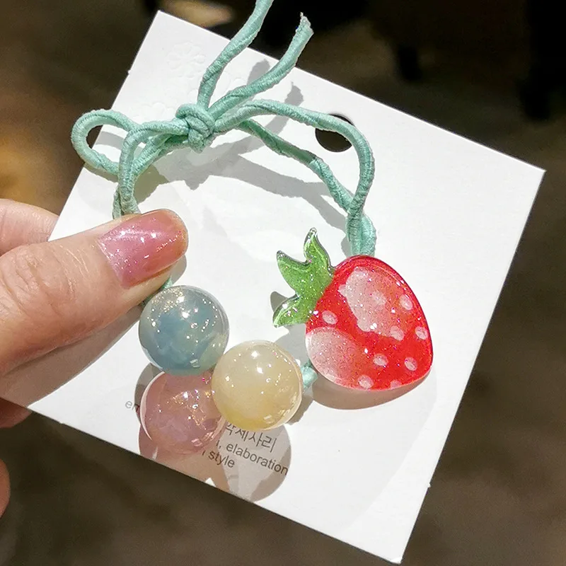strawberry 2 Новинка, милая мультяшная резина, резинка для волос, модные детские эластичные ленты для волос с фруктами, головной убор для девочек, конский хвост, зажим для волос аксессуары - Цвет: strawberry 2