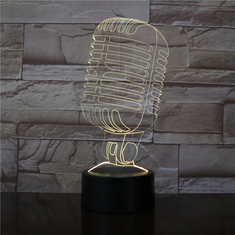 Модель микрофона 3D визуальная иллюзия Лампа светодиодный Ночной светильник 7