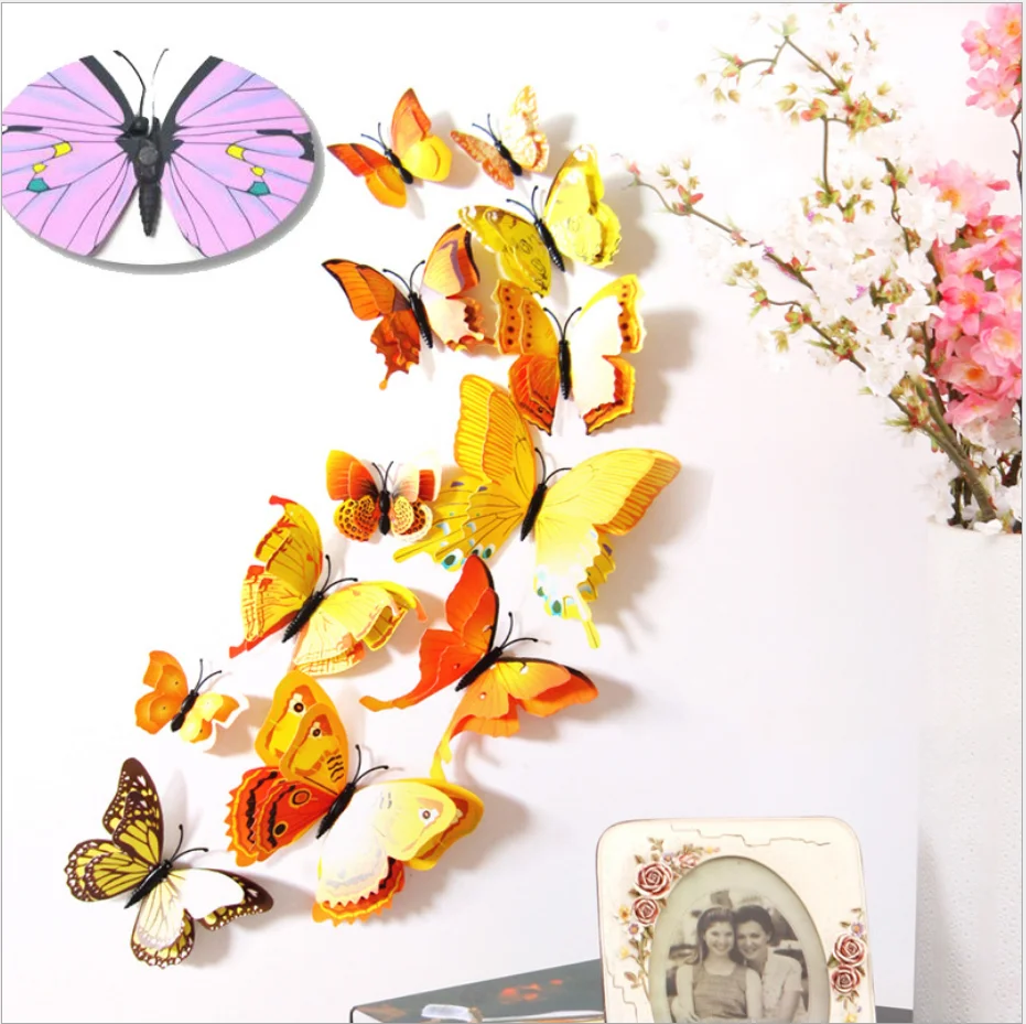 12 шт. 3D двухслойные настенные наклейки с бабочками магнит на холодильник милая