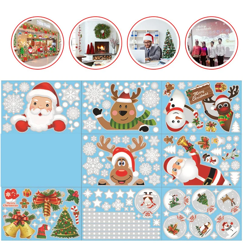 2022 съемные рождественские статические наклейки из ПВХ на окна с Санта-лосем