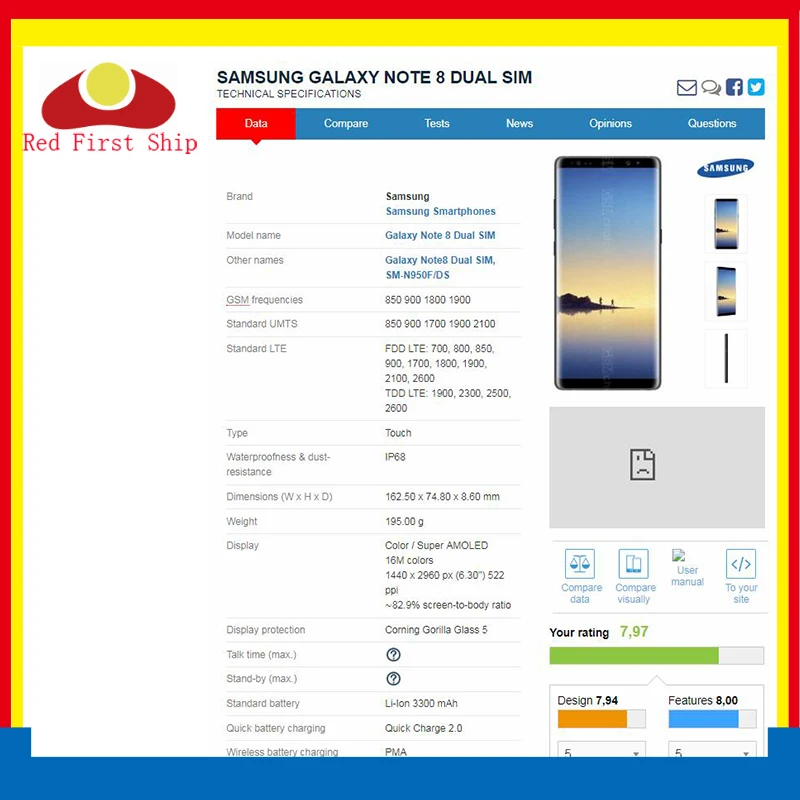 10 шт./лот сенсорный экран для Samsung Galaxy Note 8 Note8 N9500 N950FD N950U Сенсорная панель передняя