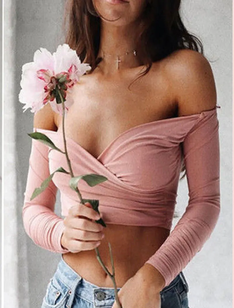 Женские пикантные облегающие эластичные топы с открытыми плечами и рукавами