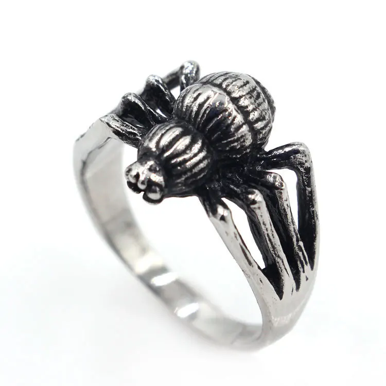 

Vintage Stainless Steel Spider Ring Men's Punk Hip-hop Ring Motorcycle Hand Gothic Cool To Jewelry Accessories Size Us6-13