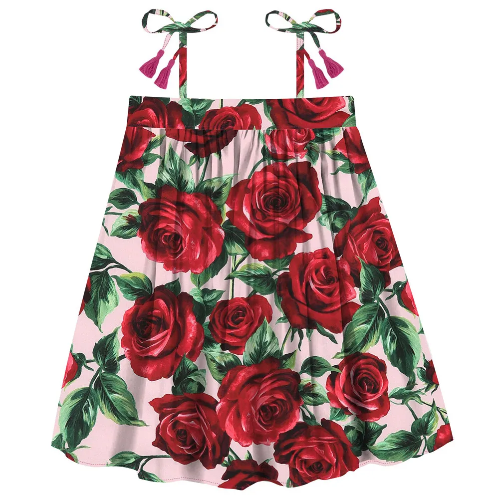 Платье с принтом для маленьких девочек Летний стиль Модные Вечерние Платья