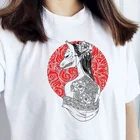 Модные топы HAHAYULE-JBH, женская футболка с принтом в виде маски кошки для девушки, белая хипстерская футболка с милым японским аниме, рубашка для эстетического искусства