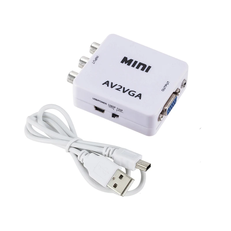 Конвертер AV в VGA Mini HD RCA CVBS AV2VGA конвертер видео для ПК HDTV с аудио 3 5 мм | Электроника