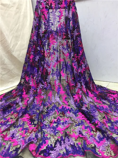 

Newcoming african net tulle lace fabric with sequins 5yards shining mesh lace fabric for dress sewing good quality JIAXSE081