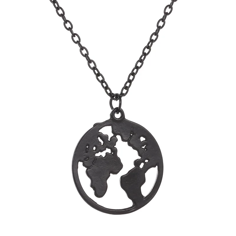 

QW Korean World Map Necklace temperament personality couple pendant fashion simple single layer collar chain