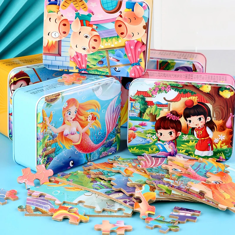 

New 60 Pieces Wooden Toys Puzzle Kids Toy Cartoon Animal Wood Jigsaw Puzzles Child Early Educational Learning Toys for Children