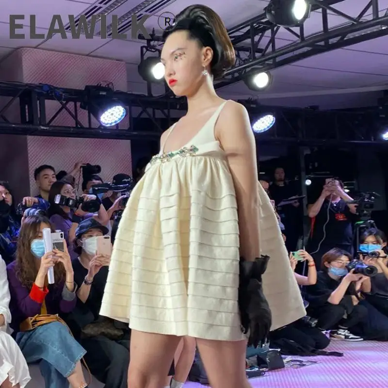 

Modern Mini Strap Tank Dress 2021 Summer Cute Sexy Bows Crystal Beaded Loose Ball Gown Dress Outfits for women Party Dress