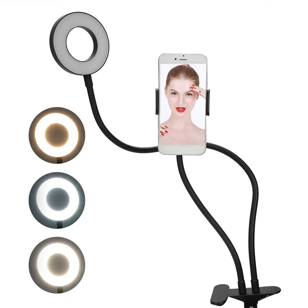 

9cm selfie ring light, ring light, 3 colors 10 gears selfie light with mobile phone holder Selfie fill light LED live streaming