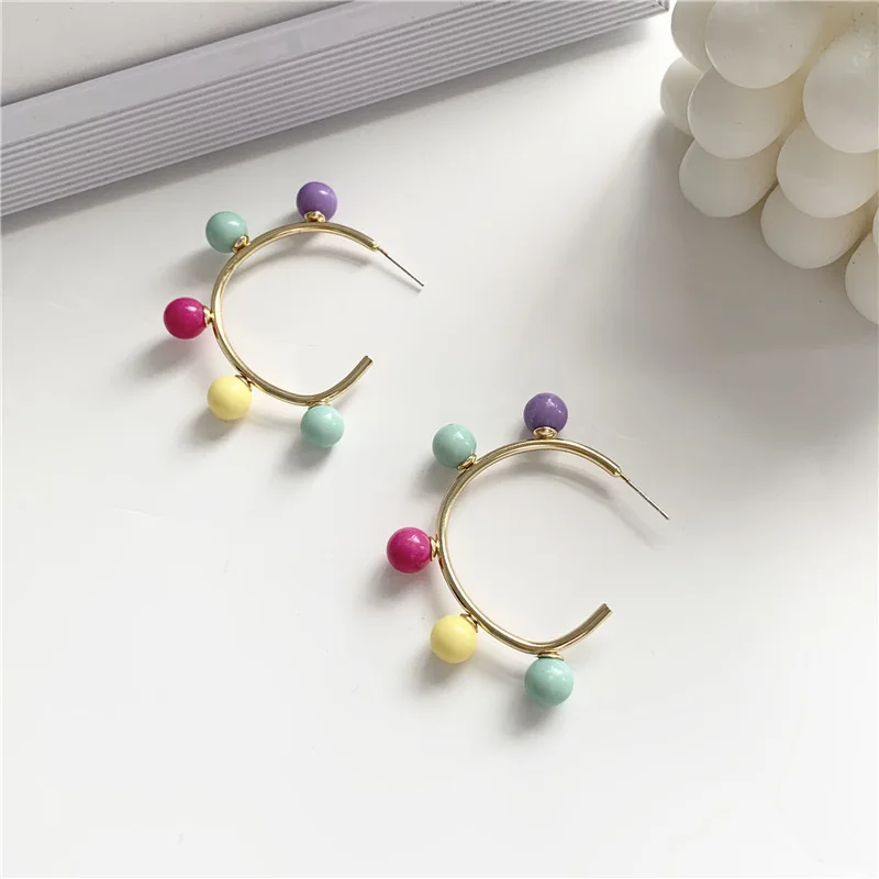 Женские Геометрические серьги с жемчугом ярких цветов|Серьги-гвоздики| |