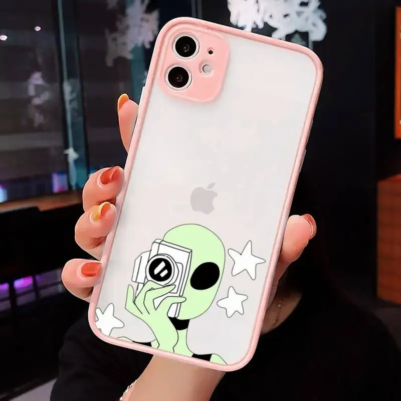 

Cute cartoon Alien space universe Phone Cases matte transparent For iphone 7 8 11 12 plus mini x xs xr pro max cover