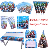 408081100pcs the avengers baby shower party decoration birthday sets banner straw bag cup plate tablecloth supplies for kids
