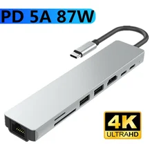 Type C-HDMI концентратор USB C 4K PD 5A 87W док-станция Rj45 Lan USB 3,1 разветвитель USB-C питания Аксессуары Для iMac air MacBook Pro
