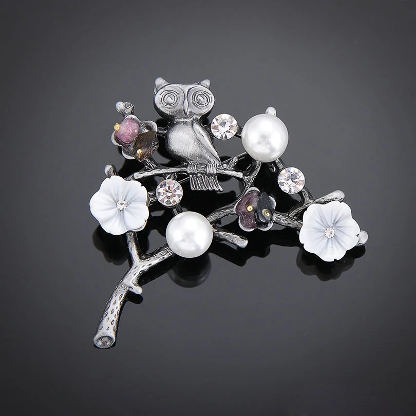IYOE Ретро античный лист Сова булавки и броши для женщин вечерние каменные бусины