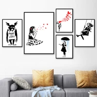 banksy graffiti abstract umbrella girl wall painting art poster picture for living room bedroom dining room home decor