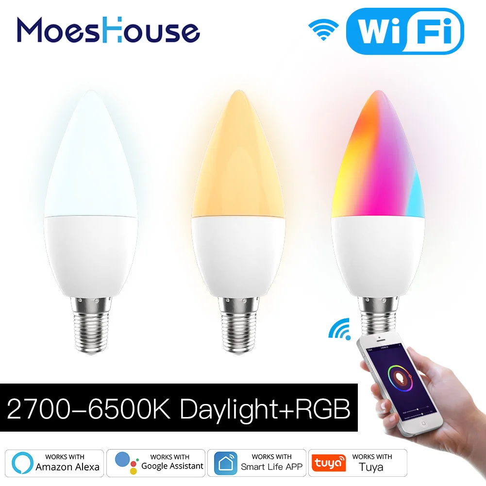Умная WiFi Светодиодная лампа RGB 2700 6500K C + W 4 5 с регулируемой яркостью Smart Life Tuya APP