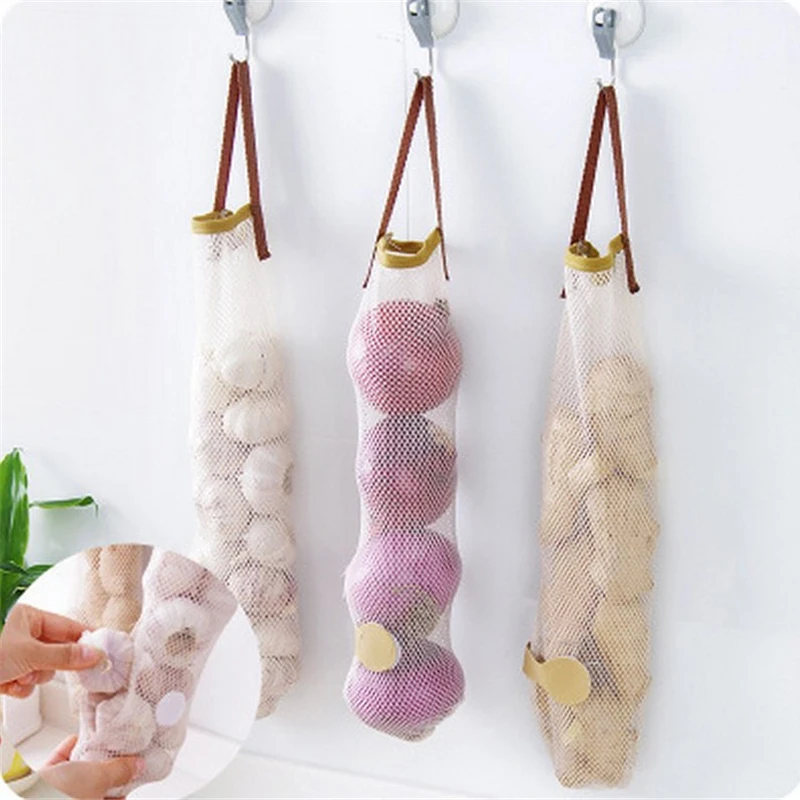 

3Pcs Kitchen Fruits Vegetables Storage Hanging Bag Reusable Grocery Produce Bags Ecology Mesh Shopping Tote Bag Onion Organizer