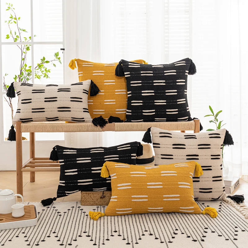 

Black Ivory Tassels cushion Cover 45x45cm/30x50cm Mustard pillow cover decorative Pillow Case Home decoration Sofa Bed