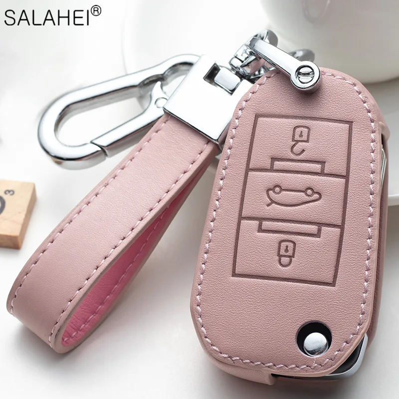 

Leather Car Key Case For Peugeot 107 206 207 208 306 307 301 308S 407 2008 3008 4008 5008 RCZ For Citroen C1 C2 C3 C4 C5 DS3 DS4