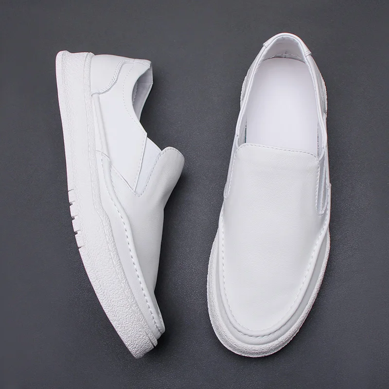 

Мужские повседневные кожаные туфли, Новинка лета 2021, кожаные дышащие туфли для скейтборда, повседневная обувь, модные однотонные лоферы