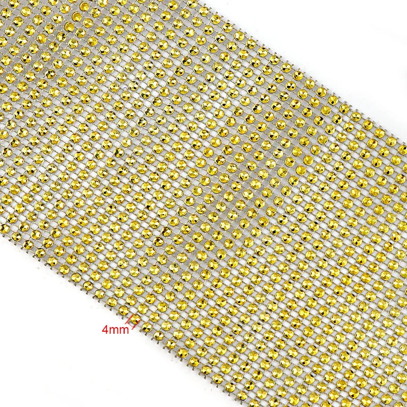 24 ряда 4 мм 10 ярдов/рулон стразы на сетчатой основе отделка пришитые золотистое