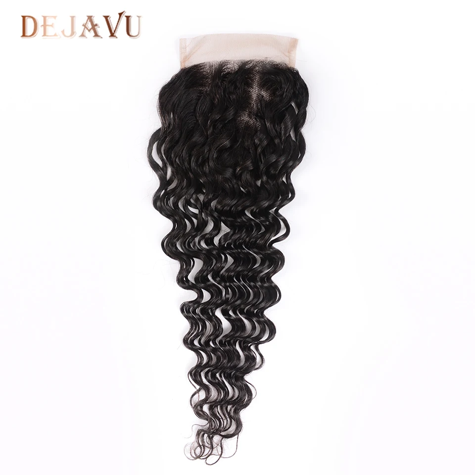 Dejavu Hair Deep Wave Brazilian Non Remy Human 4 Bundles With Lace Closure Free Part Extension | Шиньоны и парики