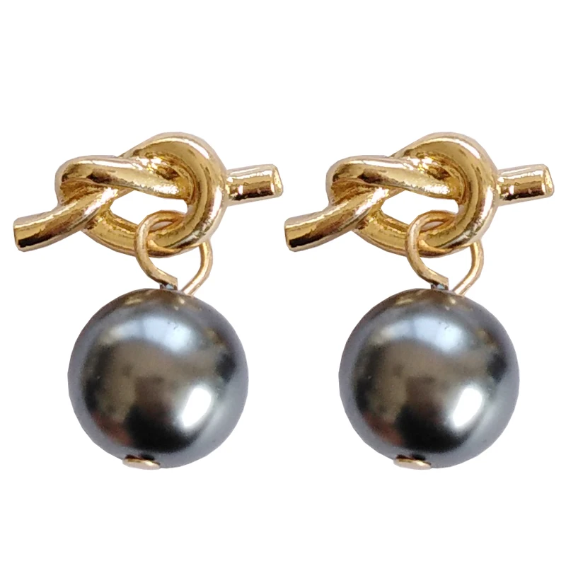 

S925 needle Metal Knot Stud Earrings French Jewelry Golden Plating Cute Grey Ball Drop Earrings For Women Jewelry Girl Gifts