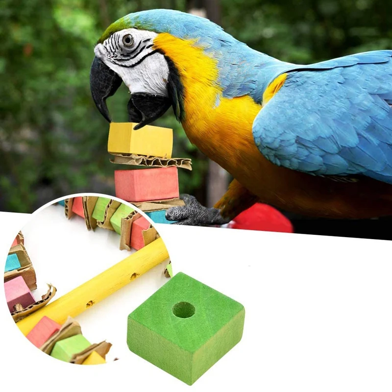 

Bird Chewing Toy, Multicolored Wood Block Hanging Parrot Swing Toys with Wooden Stick Toys for Parakeets Cockatiels