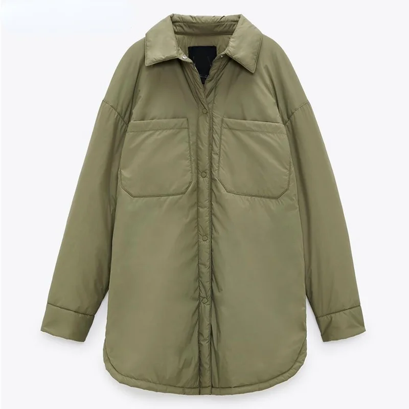 

Женская длинная куртка оверсайз, зеленая однотонная теплая хлопковая Парка свободного покроя в винтажном стиле, верхняя одежда, осень-зима ...