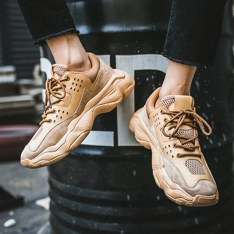 Мужские кроссовки с толстой подошвой повседневные на шнуровке увеличивающие