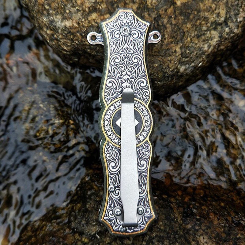 

Damascus 8.2" Knives Folding Knife 7cr18mov blade Steel handle Hand EDC Full Steel Outdoor camping hunting knife pocket knives