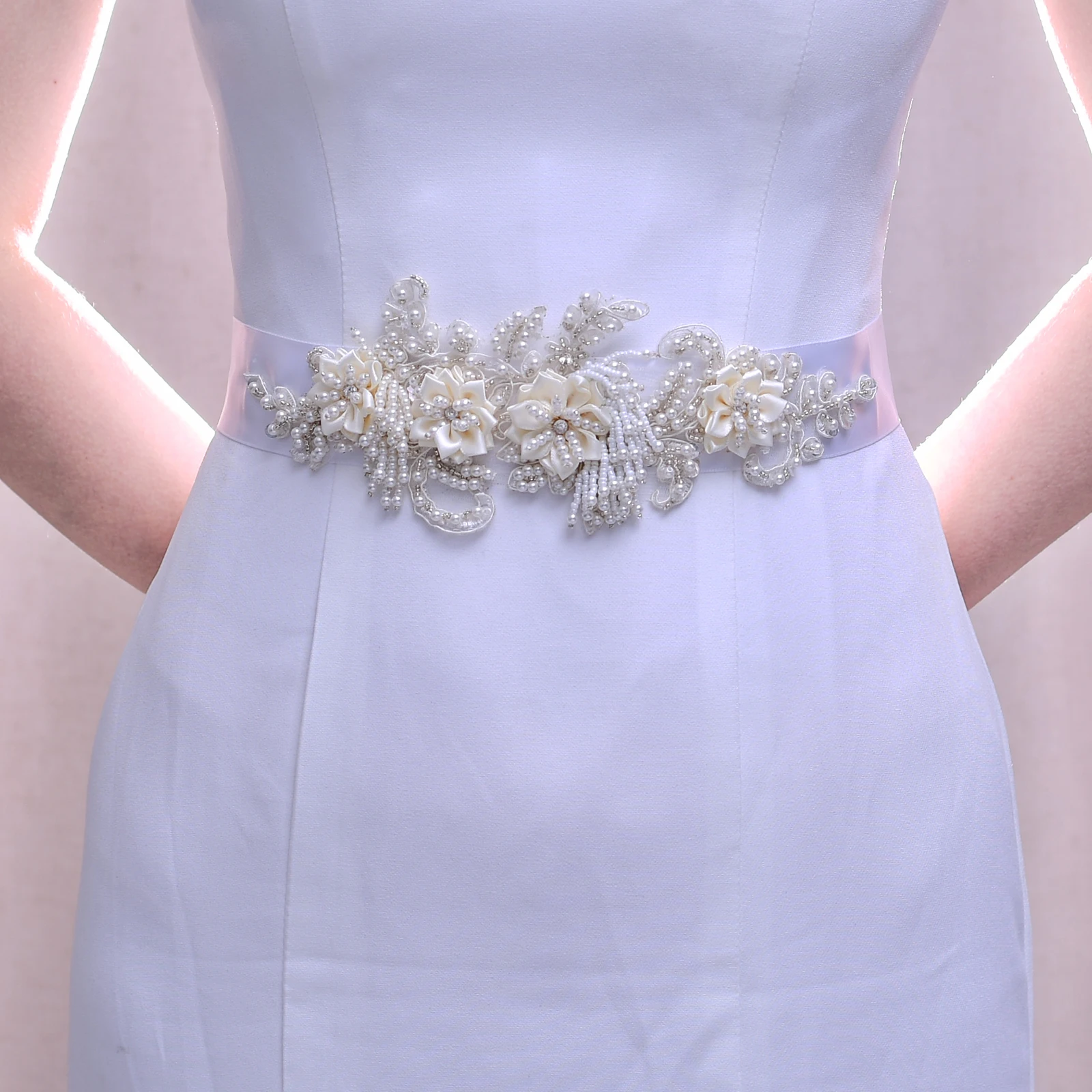 S346 роскошные свадебные пояса с белым цветком свадебное платье жемчужинами